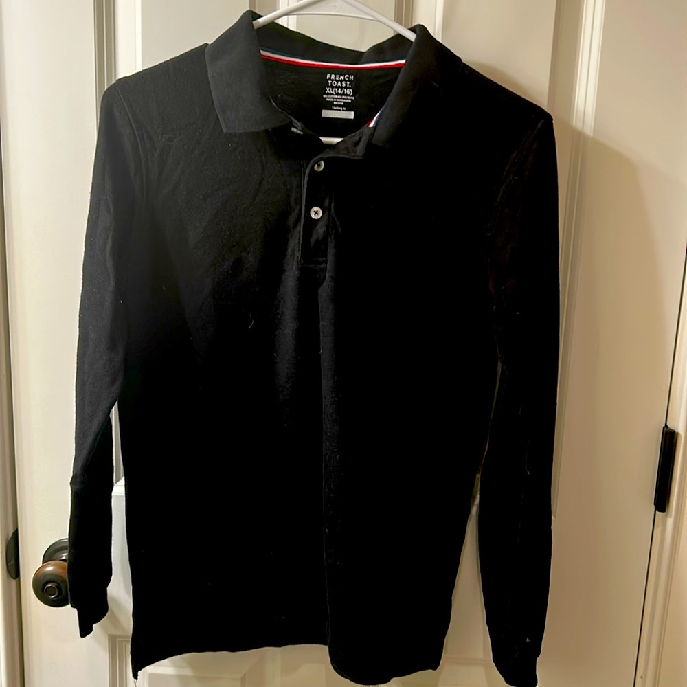 French Toast long sleeve polo, black, youth size XL